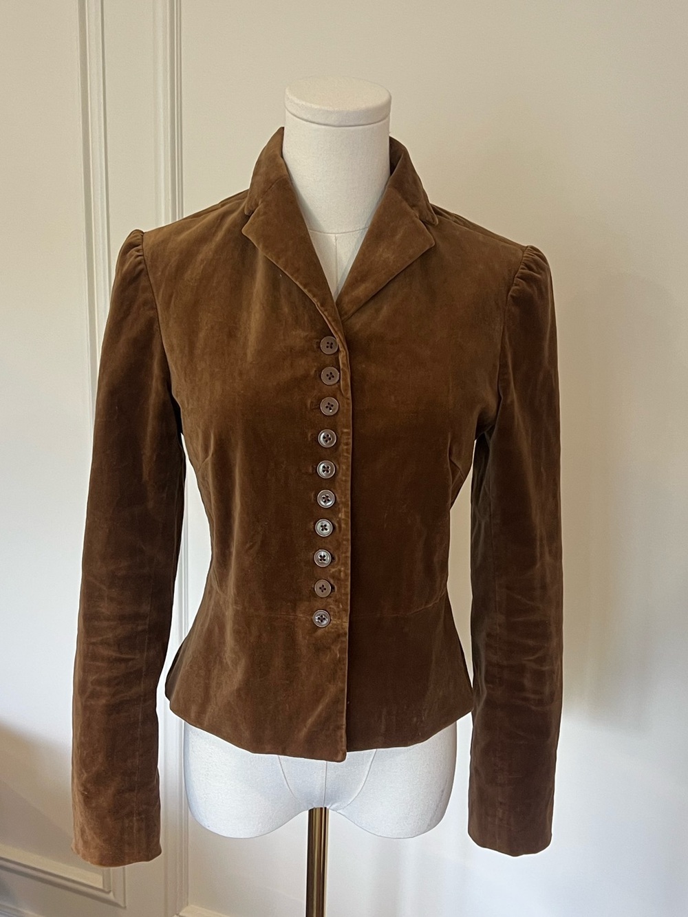 Brown Velvet Fitted Peplum‎ Blazer Dark Academia Victoriana Old Money GAP Sz 2 - Picture 2 of 12